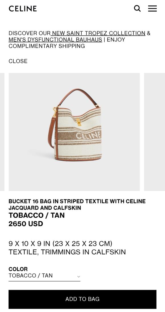 BUCKET 16 BAG IN STRIPED TEXTILE WITH CELINE JACQUARD AND CALFSKIN -  TOBACCO / TAN