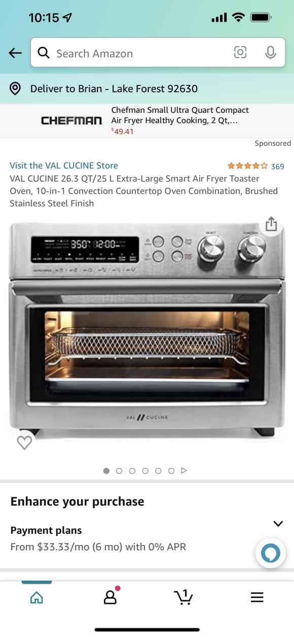 CUCINE 26.3 QT/25 L Extra-Large Smart Air Fryer Toaster Oven, 10