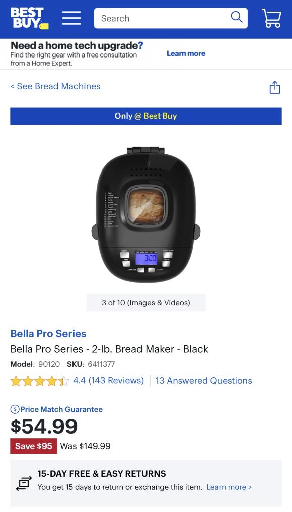 Best Buy: Bella Pro Series 2-lb. Bread Maker Black 90120